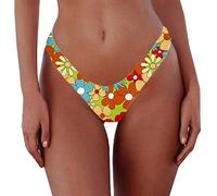 Damen Sexy Frecher brasilianischer Schnitt Bikinihose Solid Niedrige Leibhöhe Hohe Bein Tanga Badeanzug Unterteil, Floraler Print, Large