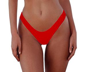 Damen Sexy Frecher brasilianischer Schnitt Bikinihose Solid Niedrige Leibhöhe Hohe Bein Tanga Badeanzug Unterteil, Rot/Ausflug, einfarbig (Getaway Solids), Medium