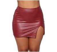 Damen Sexy Hohe Taille Wrap PU Leder Röcke Slim Kunstleder Split Minirock Stretch Skinny Bleistiftröcke