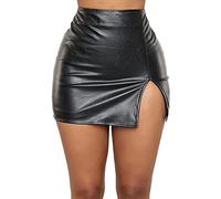 Damen Sexy Hohe Taille Wrap PU Leder Röcke Slim Kunstleder Split Minirock Stretch Skinny Bleistiftröcke Schwarz