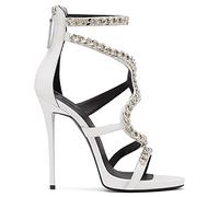 Damen Sexy Kette High Heels 13CM Stiletto Sandalen Spitz Knöchelriemen Pumps Stripper Nachtclub Tanzschuhe Größe 34-46,Weiß,42 EU