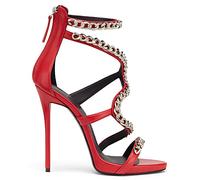 Damen Sexy Kette High Heels 13CM Stiletto Sandalen Spitz Knöchelriemen Pumps Stripper Nachtclub Tanzschuhe Größe 34-46,Rot,38 EU