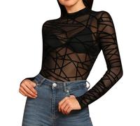 Damen Sexy Mesh Blusen Sommer Transparent Cardigan Elegant Langarm Oberteile Casual Crop Top Basic Shirt Netzhemd Mit Glockenärmeln Und Strasssteinen Hemd Mit Wellenrand Festival Outfit Clubwear Xs L