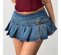 Damen sexy Mini Rock aus Denim mit ultra-niedriger Taille und Falten