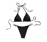 Damen Sexy Neckholder Mini Micro BH Reizend Bikini G-String Bottom Set Bikinioberteil,Schwarz,M