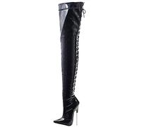 Damen Sexy Overknee Overknee Oberschenkelhohe Stiefel 18cm Metall Dünne High Heels Spitze Zehe Schnürung Oberschenkelhohe Stiefel Stripper Club Pole Dance Schuhe Übergröße 36-46,Schwarz,39
