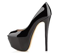 Damen Sexy Peep Toe High Heels Schwarz 16CM Stiletto Plateau Pumps Sandalen Hochzeit Braut Abschlussball Party Kleid Schuhe Größe 34-46,Schwarz,36 EU