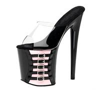 Damen Sexy Peep Toe Sandalen High Heel 20CM Stiletto Pantoletten Rosa Gürtelschnalle Dekoration Pumps Sexy Stripper Club Pole Dancing Party Schuhe Größe 35-46,Rosa,44 EU