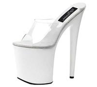 Damen sexy Peep Toe Sandalen High Heel 20CM Stiletto Pantoletten Transparente Plateau Pumps Sexy Stripper Club Pole Dancing Party Schuhe Größe 35-46,Weiß,43 EU