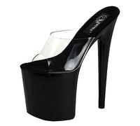 Damen sexy Peep Toe Sandalen High Heel 20CM Stiletto Pantoletten Transparente Plateau Pumps Sexy Stripper Club Pole Dancing Party Schuhe Größe 35-46,Schwarz,41 EU