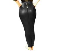 Damen Sexy PU-Leder Hohe Taille Volle Reißverschlüsse Bodycon Hobble Bleistiftröcke Langer Rock, Schwarz , 6XL
