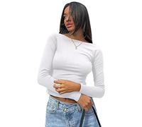 Damen Sexy Rückenfreies Oberteil Y2k Crop Tops Slim Fit Langarmshirt Langarm T-Shirt Cropped Tee Sommer Basic Shirt Einfarbig Bluse Aesthetic Clothes Outfit