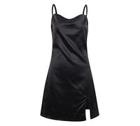 Damen Sexy Satin Kleid Für Party Curvy Kleider Kurz Mit Schlitz Spaghettiträger-Kleid Frauen Elegant Cocktailkleid Bodycon Minikleid Rückenfrei Sommerkleid Club Partykleid Sommer A Linie