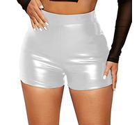 Damen Sexy Shorts Frauen Hotpants Karnevalskostüm Cosplay Festival Rave Pole Dance Outfit Damen Leder Shorts Wetlook High Waist Kurze Lederhose Skinny Lederoptik Leggins Hose Hotpants