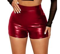Damen Sexy Shorts Frauen Hotpants Karnevalskostüm Cosplay Festival Rave Pole Dance Outfit Damen Leder Shorts Wetlook High Waist Kurze Lederhose Skinny Lederoptik Leggins Hose Hotpants