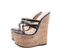 Damen Sexy Tanga Toe Plateau Keilabsatz Sandalen - 16cm High Heels für Pole Dance, Nachtclub, Hochzeitsfeier, Laufsteg,Schwarz,40 EU