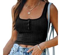 Damen Sexy Tank Tops Ärmellose Geripptes Crop Tops mit eckigem Ausschnitt Bauchfreies Basic Shirts Sommer Top Einfarbig Strickoberteil mit Knöpfen