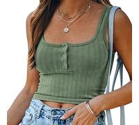 Damen Sexy Tank Tops Ärmellose Geripptes Crop Tops mit eckigem Ausschnitt Bauchfreies Basic Shirts Sommer Top Einfarbig Strickoberteil mit Knöpfen
