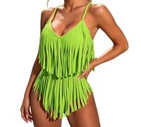 Damen Sexy V-Neck Einteiliger Badeanzug Bikinis Schlanke Fließende Fransen Bauch Concealing Bathing Suit
