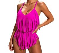 Damen Sexy V-Neck Einteiliger Badeanzug Bikinis Schlanke Fließende Fransen Bauch Concealing Bathing Suit