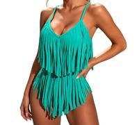 Damen Sexy V-Neck Einteiliger Badeanzug Bikinis Schlanke Fließende Fransen Bauch Concealing Bathing Suit