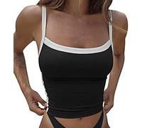 Damen Sexy Y2K Crop Tank Tops Ärmelloses Backless Bauchfrei Cami Crop Top Patchwork Sommer Slim Fit Camisole Tanktops Schulterfrei Trägertop Y2K E-Girl 90er Vintage Spaghetti Top Streetwear