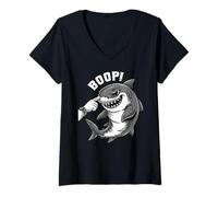Damen Shark Nose Boop Lustiges Meme Hand Booping Ocean Animal T-Shirt mit V-Ausschnitt