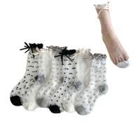 Damen Sheer Bow Ankle Socks - 3 Paar Niedliche Polka Dot Transparent Tüll Crew Socken Sommer Dünn Japanischer Stil Kawaii Durchsichtig Dressy Strumpf für Casual Daily Wear