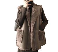 Damen Sherpa Oversized Weste Ärmellos Shearling Pelz Weste Jacke Winter Warm Zip Up Fuzzy Fleece Weste mit Taschen