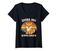 Damen Shiba Inu Dog Dad Retro Welpenliebhaber T-Shirt mit V-Ausschnitt