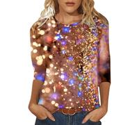 Damen Shirt 3/4 Arm Karneval Freizeitshirt Elegant Bluse 3/4 Ärmel Damenshirt Festliche Leicht Shirts Stretch Blusenshirt Weiche Oberteile Lässige Party Blusen Bequeme Tops Orange XL