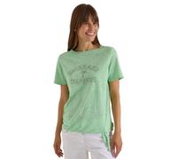 Cecil Damen Shirt im Ausbrenner-Look mit Wording in Grün, Gr: XL