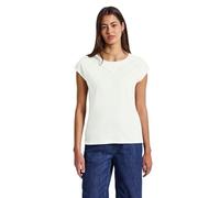 Shirttop STREET ONE, Damen, Gr. 44, weiß (sanftes weiß), Jersey, Obermaterial: 50% Baumwolle, 50% Modal, unifarben, casual, regular fit taillenbedeckt, Rundhals, Kurzarm, Tops, mit Deko-Tape (38961004