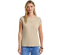 Shirttop STREET ONE, Damen, Gr. 42, coastal beige, Jersey, Obermaterial: 50% Baumwolle, 50% Modal, unifarben, casual, regular fit taillenbedeckt, Rundhals, Kurzarm, Tops, mit Deko-Tape (27571460-42) c