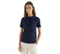 T-Shirt CECIL, Damen, Gr. XL (44), universal blau, Web, 75% Baumwolle, 23% Polyester, 2% Elasthan, Strukturmuster, Basic, comfort fit normal, Rundhals, abgesteppt, Shirts T-Shirt, mit Tunnelzugband am