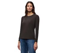 Langarmshirt STREET ONE, Damen, Gr. 44, schwarzest braun, Web, 95% Baumwolle, 5% Elasthan, unifarben, normal normal, Rundhals, Bündchen, Shirts Langarmshirt, mit Rundhalsausschnitt (54484323-44) schwa
