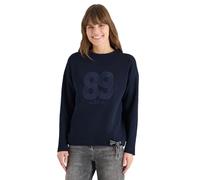Sweater CECIL, Damen, Gr. XL (44), universal blau, Sweatware, Obermaterial: 83% Baumwolle, 17% Polyester, bestickt, unifarben, normal hüftbedeckend, Rundhals, Sweatshirts Sweater, mit Stickerei, Embro