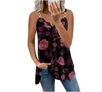 Damen Shirt Schwarz Bluse Kurzarm Damen T Shirt Damen Grosse GröSsen Sommer Mode Drucken Spitze V-Ausschnitt ÄRmelloses Racerback Tanktop Locker ÄRmellos Oberteile Hemdbluse Damen Kurzarm (2-Wine, M)