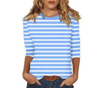 Damen Shirts Sommer 3/4 Ärmel Gestreift Rundhals Ausschnitt Oberteil | Lässige Casual Streifen Trachtenbluse Ringelshirt Dreiviertelarm Shirt Italienische Mode