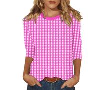 Damen Shirts Sommer 3/4 Ärmel Gestreift Rundhals Ausschnitt Oberteil | Lässige Casual Streifen Trachtenbluse Ringelshirt Dreiviertelarm Shirt Italienische Mode
