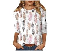 Damen Shirts Sommer T Shirts Damen 3/4 Arm Shirt Damen Tunika 3/4 Arm Bluse Damen Oberteile Damen Frühling T Shirt Damen 3/4 Arm Damen Tshirt Elegant Blusen Damen Damen Tshirt Lang（6-White,M