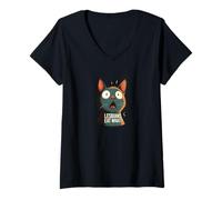 Damen Shocked Cat - Eat What?! Retro Comic Meme T-Shirt mit V-Ausschnitt