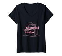 Damen Shopping is My Cardio Carrie Bradshaw Zitat Grafik PAPL3775 T-Shirt mit V-Ausschnitt