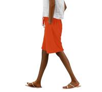 Damen-Shorts aus Baumwoll-Leinen, lässig, Sommer-Shorts, Kordelzug, elastische Taille, knielang, Caprihose, einfarbig, Übergröße, Baggy, kurze Hose mit Taschen, leichte Strandhose, Orange, XL