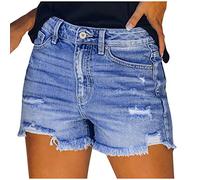 Damen Shorts Jeans Sommer,Zerrissenes Loch Jeansshorts Used-Look Denim Kurze Hose Ausgefranster Saum Bermuda Shorts mit Taschen Used-Look Hotpants Bequeme Ripped Kurze Hosen