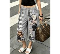 Damen-Shorts mit gestreiftem Patchwork, Karomuster und Cartoon-Muster