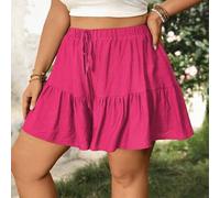 Damen Shorts Skort in Große Größen, einfarbig, aus Crinkle-Stoff, mit mittlerer Taille, elastischem Bund, verstellbarem Kordelzug, Schleifen-Dekor, Rü