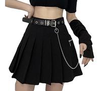 Damen-Shorts Sommerröcke Reißverschluss Hohe Taille Schwarzer Rock Sexy Faltenrock Gürtel Kette-A_S