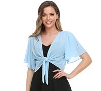 Damen Shrug Chiffon Schal Wraps Open Front Tie Top Cardigan für Abendkleid, Himmelblau, L-XXL
