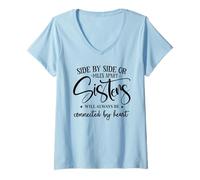 Damen Side By Side Miles Apart Sisters Connected by Heart Sister T-Shirt mit V-Ausschnitt